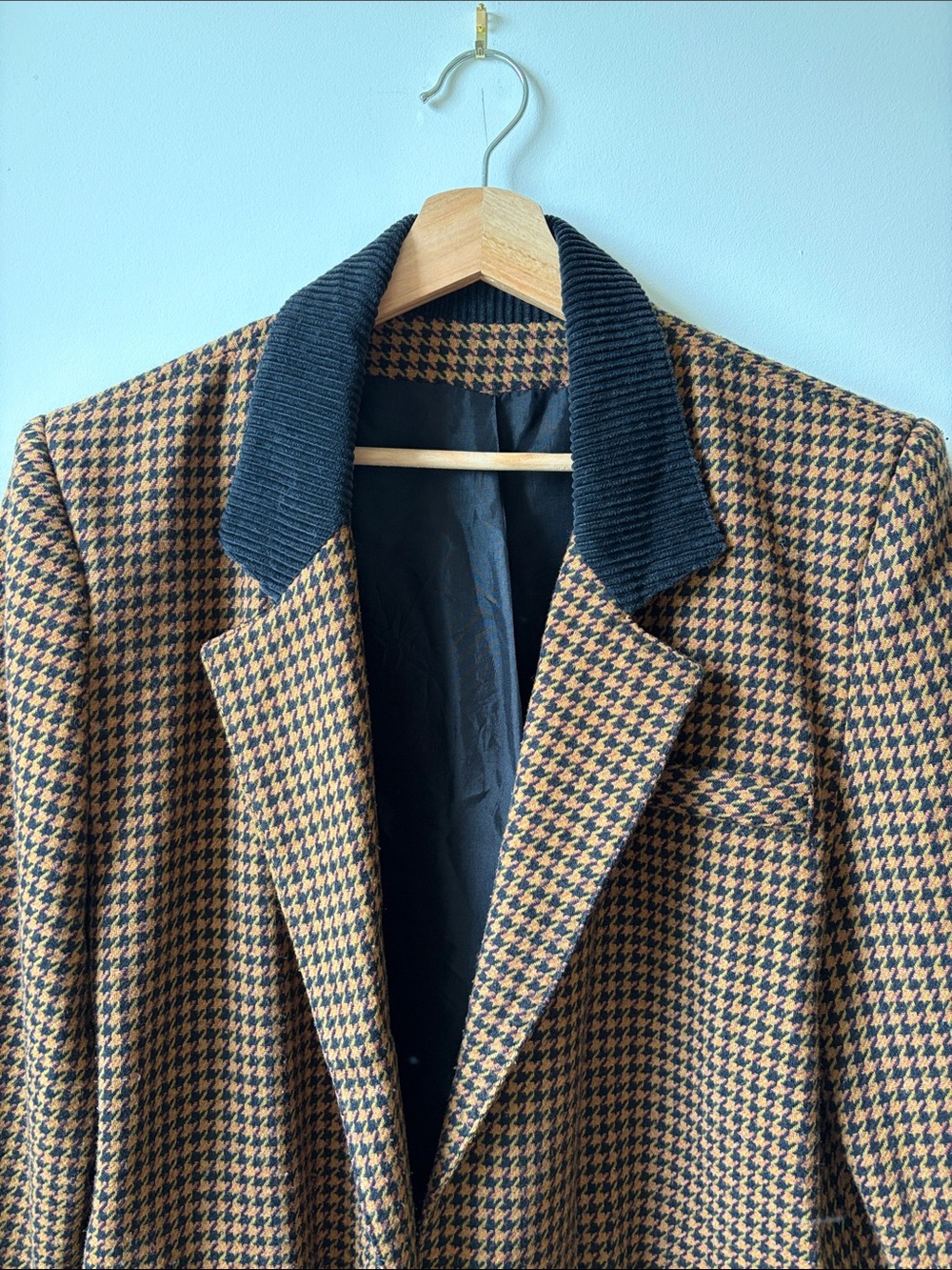 Vintage blazer in Houndstooth Brown with corduroy Collar - Picture 2 of 8